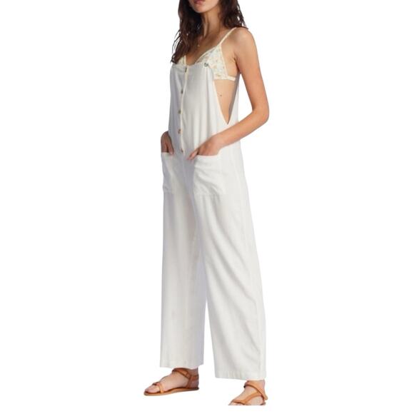Billabong Jumpsuit Overalls Beach Cruiser Relaxed Fit White Large New - Picture 8 of 9